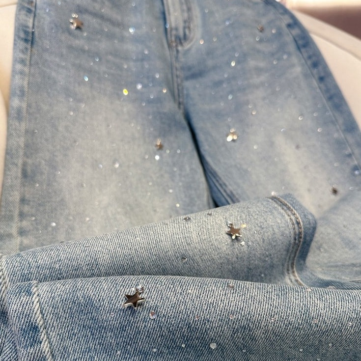Blue Sparkly Straight Cut Jeans