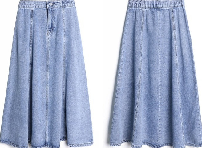 Blue Splicing Midi Denim Skirt