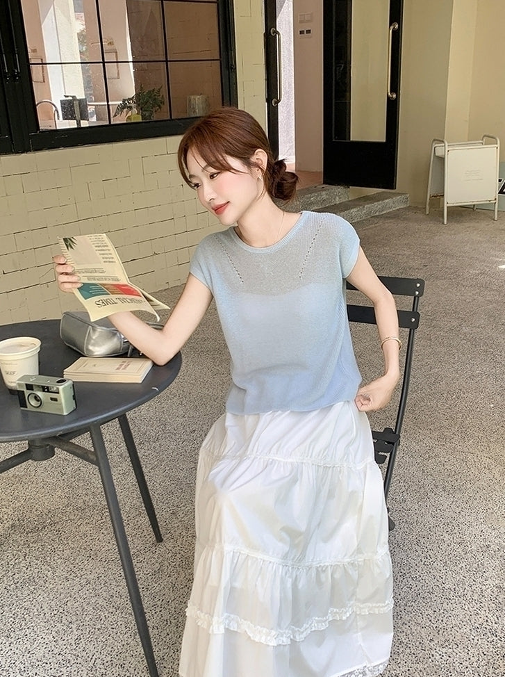 Blue Split Back Top And Skirt Set