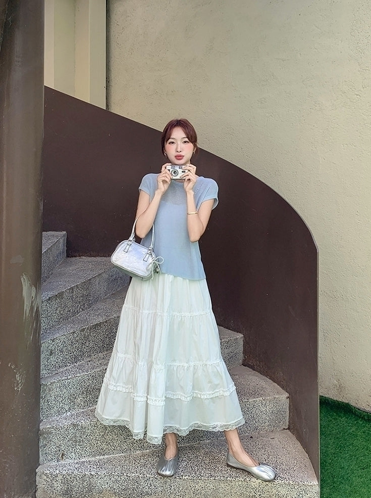 Blue Split Back Top And Skirt Set