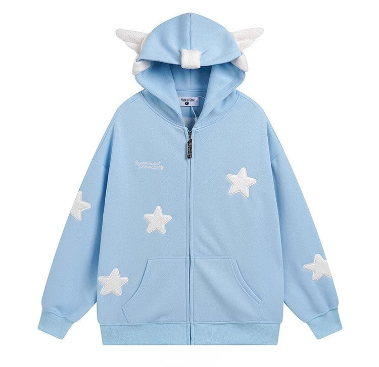 Blue Stars And Angel Hood Jacket