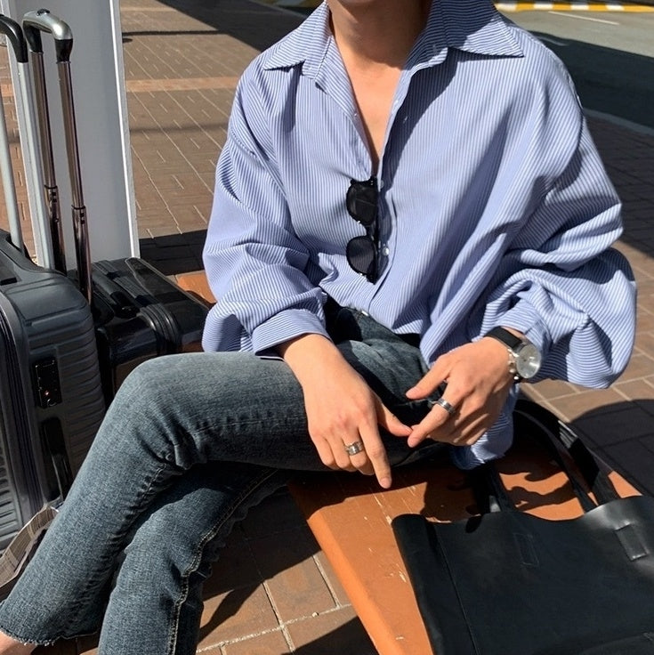 Blue Striped Casual Loose Shirt