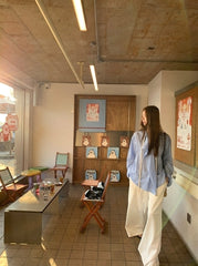 Blue Striped French Style Loose Fit Sun Shirt