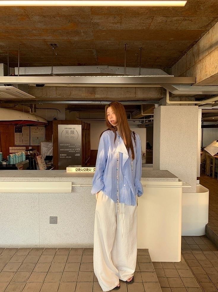 Blue Striped French Style Loose Fit Sun Shirt
