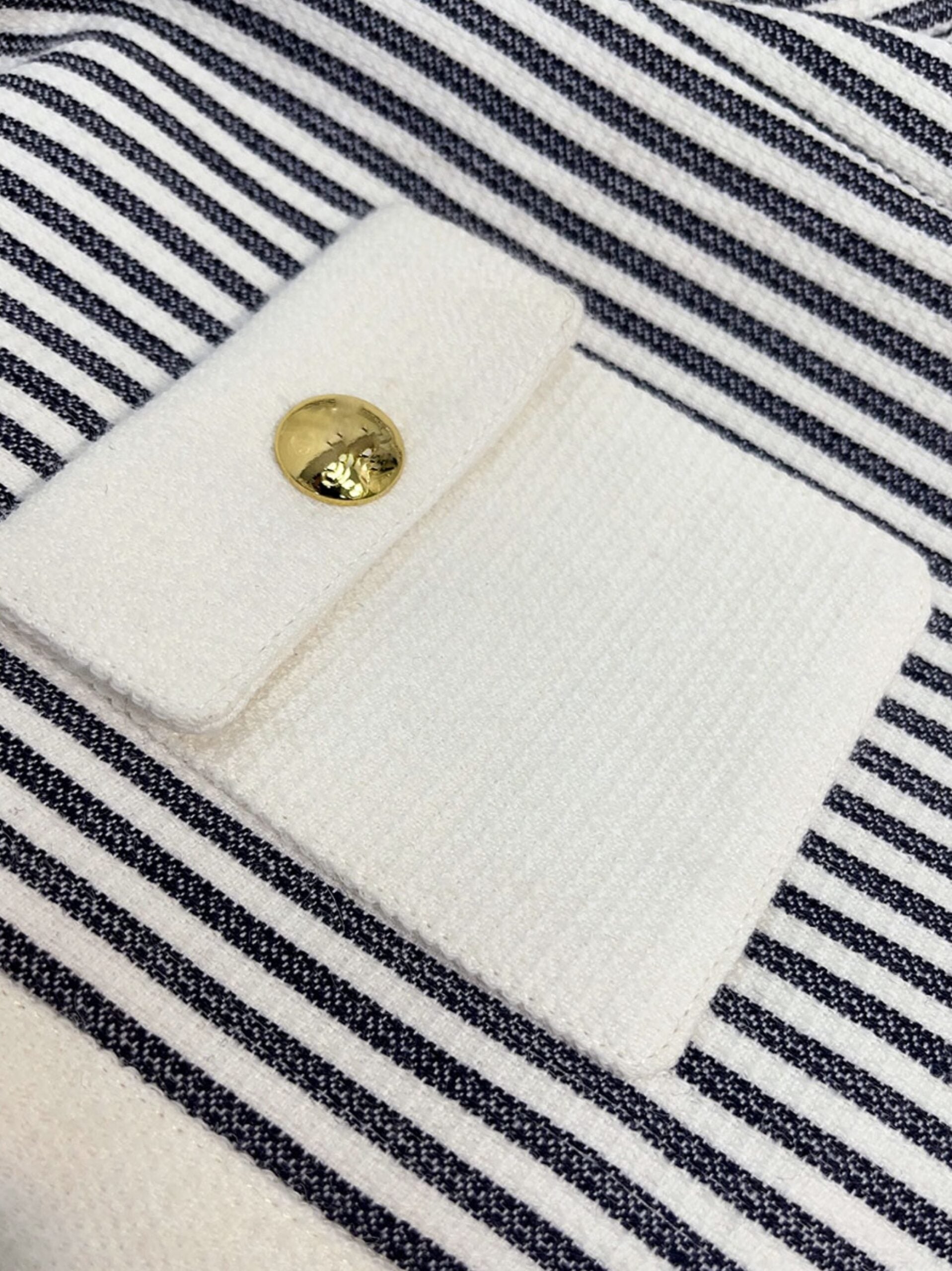 Blue Striped Woolen Short Sleeve Jacket