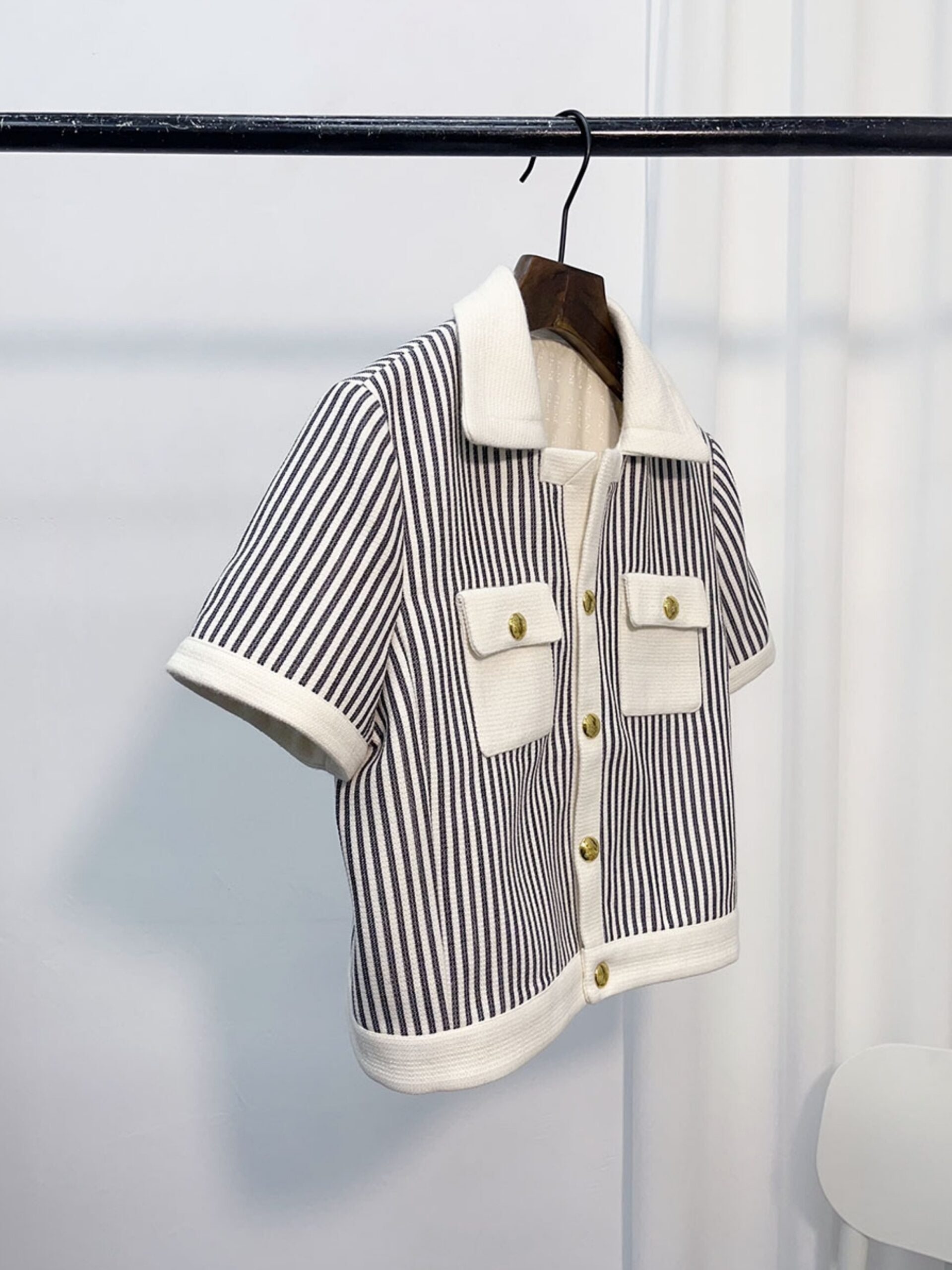 Blue Striped Woolen Short Sleeve Jacket