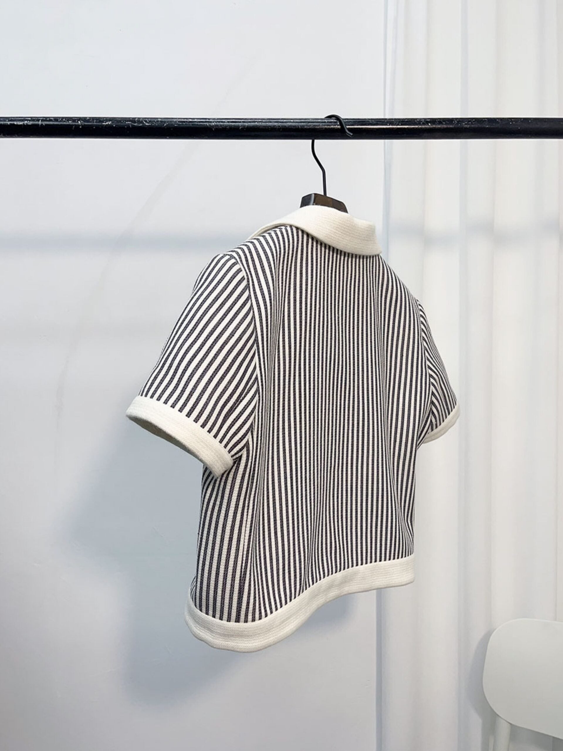 Blue Striped Woolen Short Sleeve Jacket