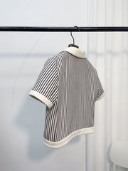 Blue Striped Woolen Short Sleeve Jacket