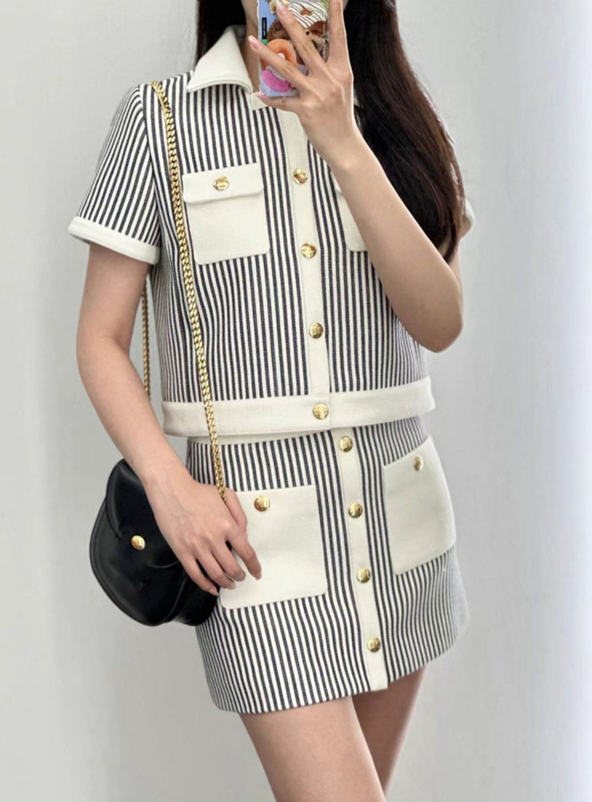 Blue Striped Woolen Short Sleeve Jacket