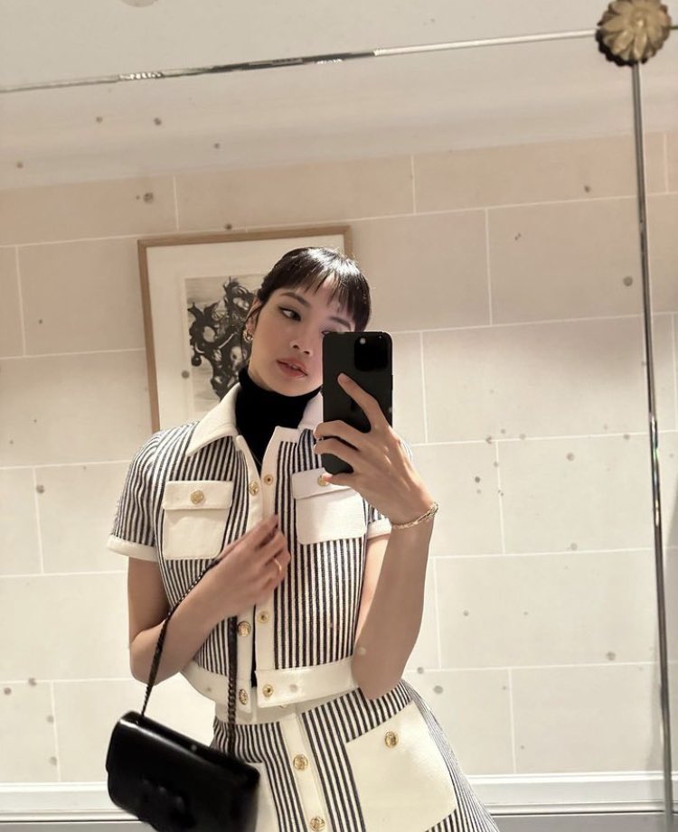 Blue Striped Woolen Short Sleeve Jacket