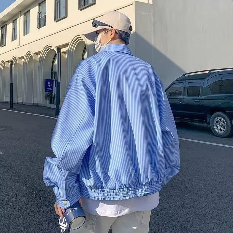 Blue Striped Zip-Up Jacket