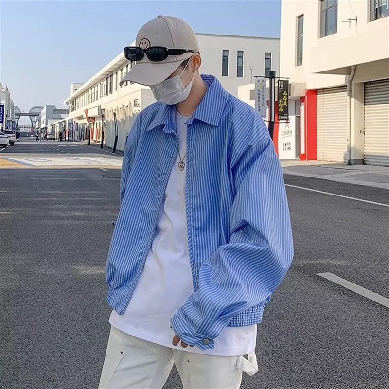 Blue Striped Zip-Up Jacket