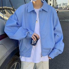 Blue Striped Zip-Up Jacket