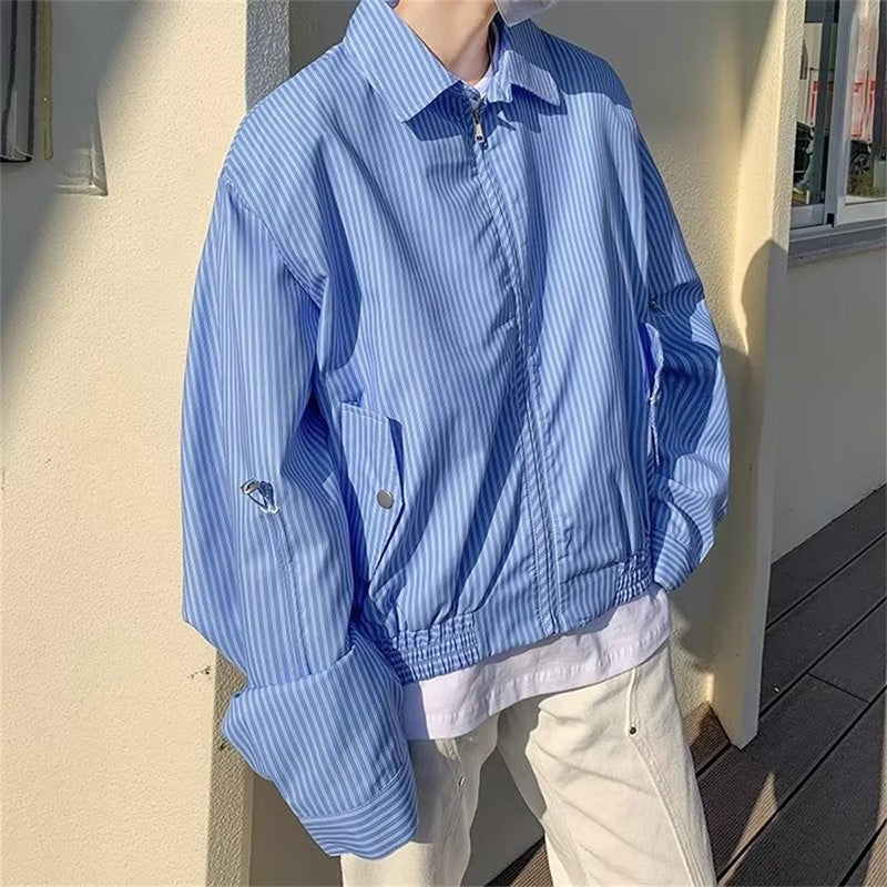 Blue Striped Zip-Up Jacket