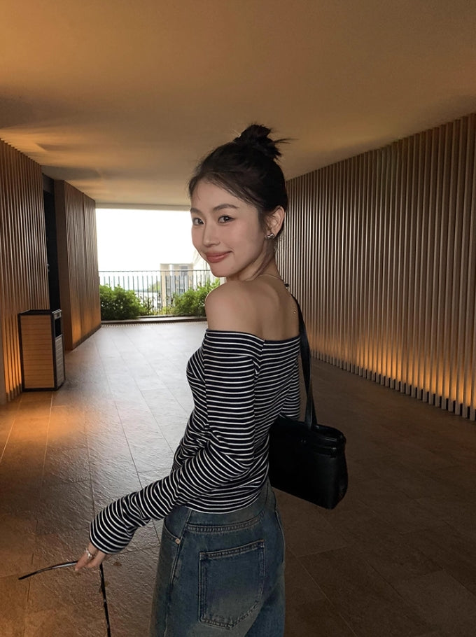 Blue Stripes Off-Shoulder Top