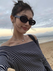 Blue Stripes Off-Shoulder Top