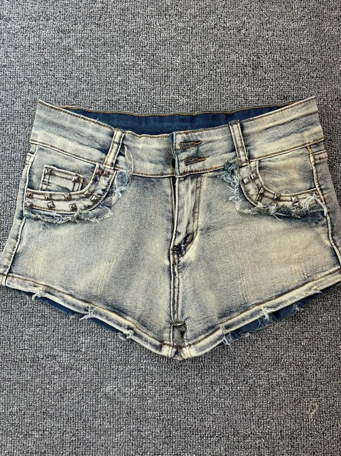 Blue Studded Micro Denim Shorts