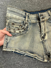 Blue Studded Micro Denim Shorts