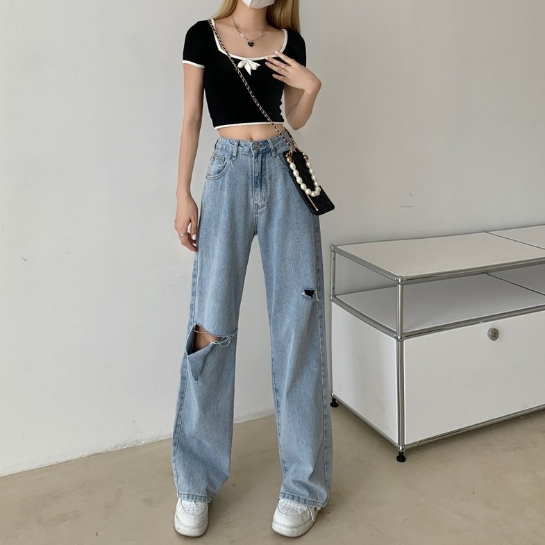 Blue Subtle Slit Ripped Jeans