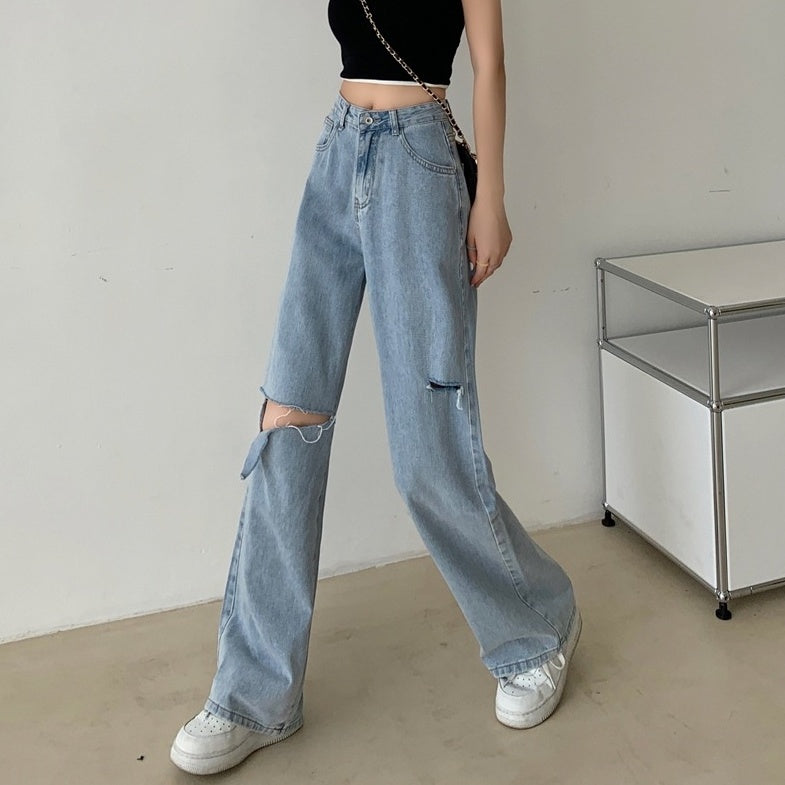 Blue Subtle Slit Ripped Jeans