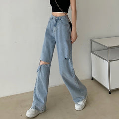 Blue Subtle Slit Ripped Jeans