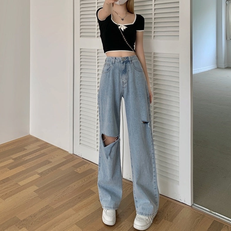 Blue Subtle Slit Ripped Jeans