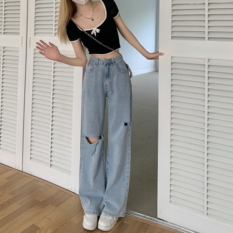Blue Subtle Slit Ripped Jeans