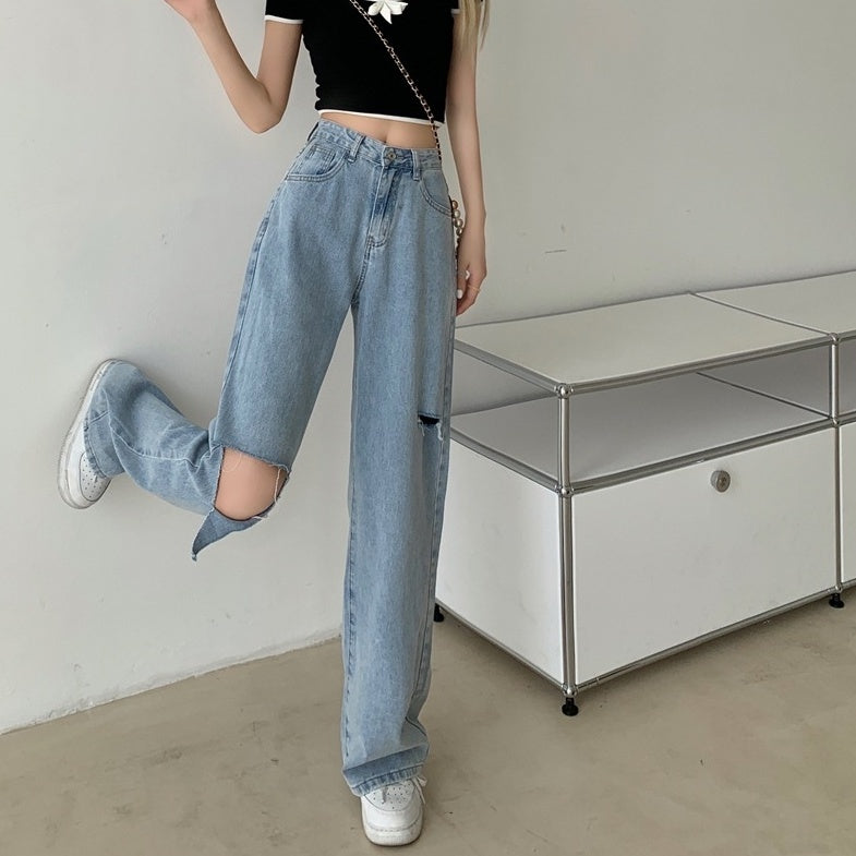 Blue Subtle Slit Ripped Jeans