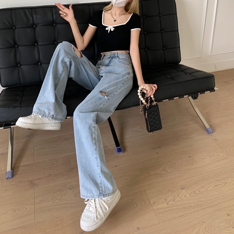 Blue Subtle Slit Ripped Jeans