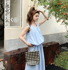Blue Summer Casual Vest And Skirt Set
