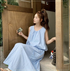 Blue Summer Casual Vest And Skirt Set
