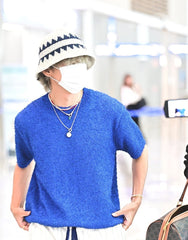 Blue Textured Casual T-Shirt