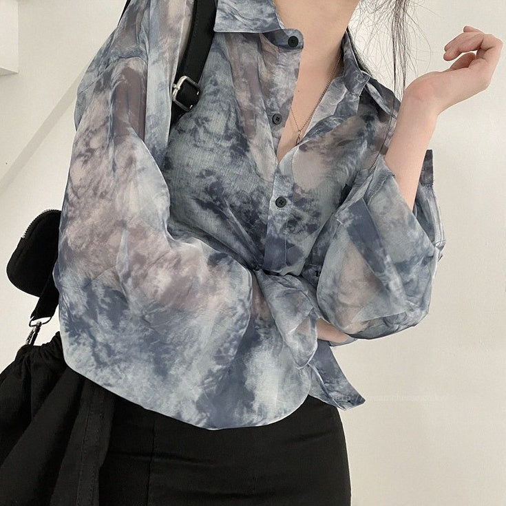Blue Tie-Dye Sheer Shirt