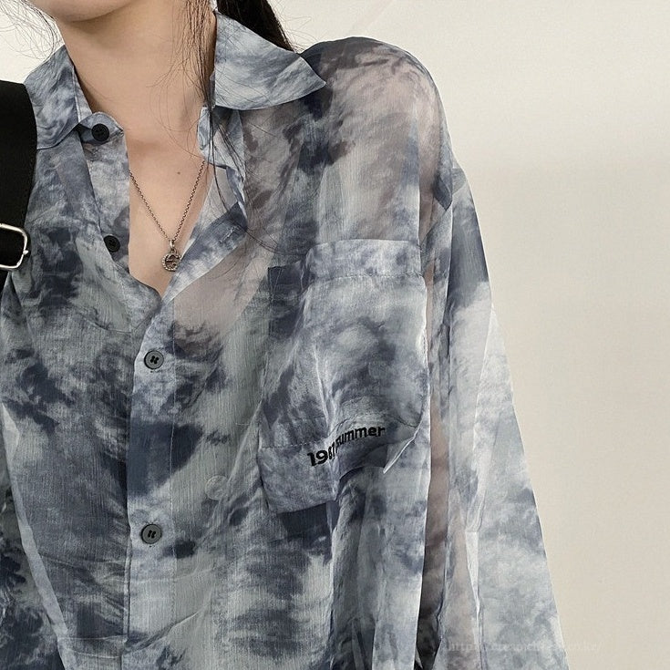 Blue Tie-Dye Sheer Shirt