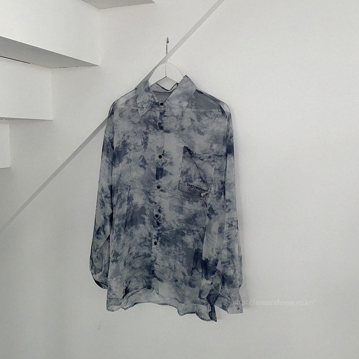 Blue Tie-Dye Sheer Shirt