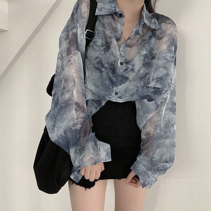 Blue Tie-Dye Sheer Shirt