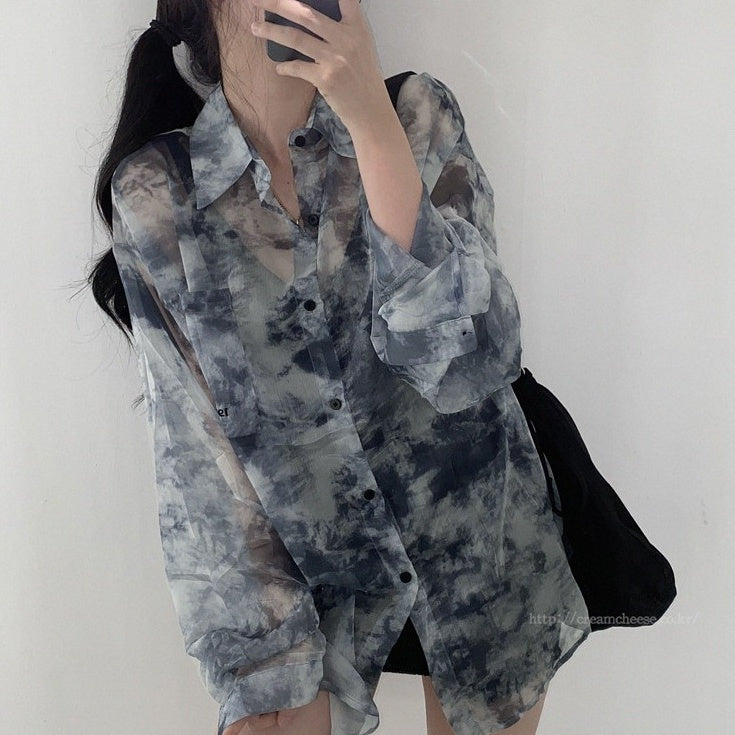 Blue Tie-Dye Sheer Shirt