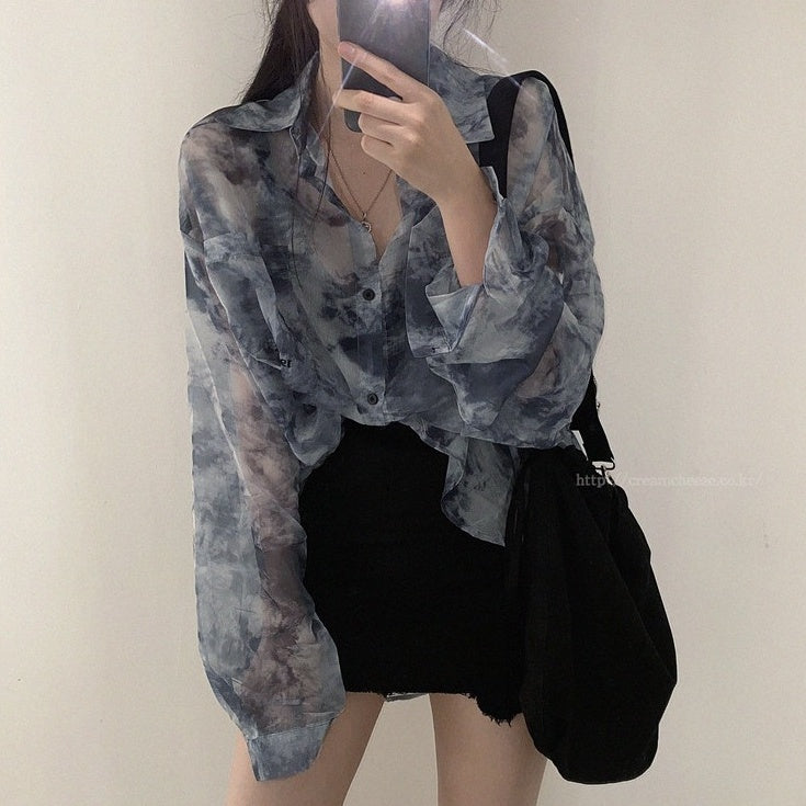 Blue Tie-Dye Sheer Shirt