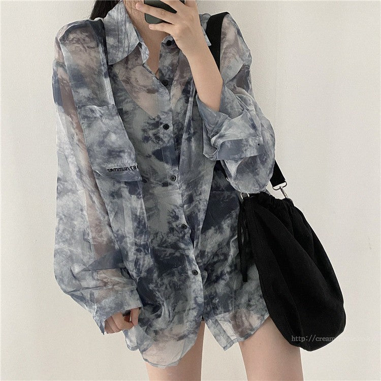 Blue Tie-Dye Sheer Shirt