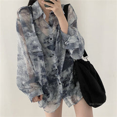 Blue Tie-Dye Sheer Shirt