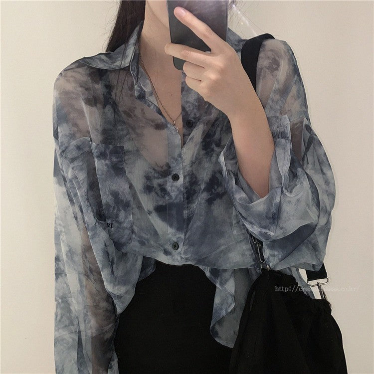 Blue Tie-Dye Sheer Shirt