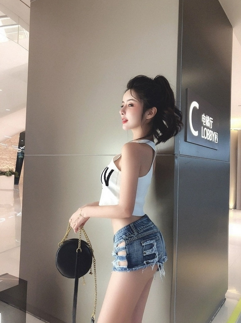 Blue Triple Side Rip Denim Micro Shorts