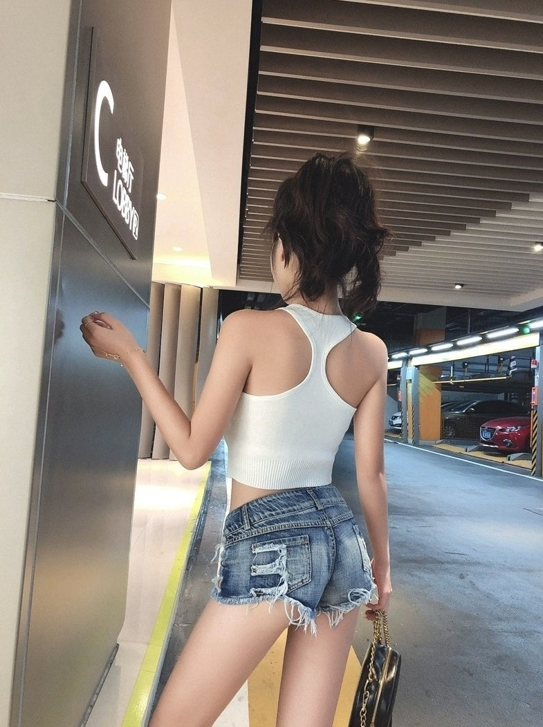 Blue Triple Side Rip Denim Micro Shorts