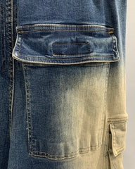 Blue Two-Tone Gradient Washed Cargo-Style Jeans