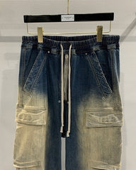 Blue Two-Tone Gradient Washed Cargo-Style Jeans
