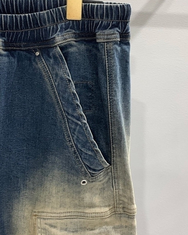 Blue Two-Tone Gradient Washed Cargo-Style Jeans