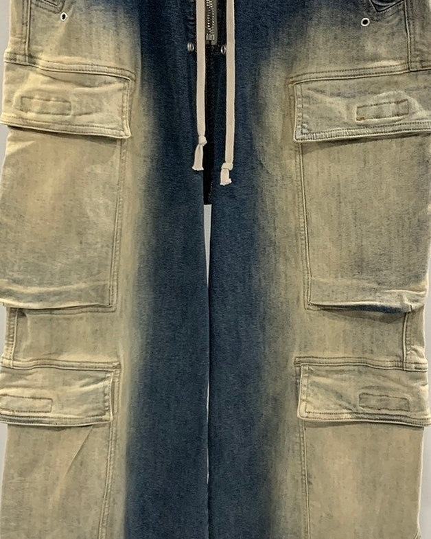 Blue Two-Tone Gradient Washed Cargo-Style Jeans