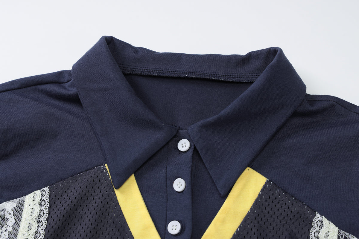 Blue Varsity Lace Patchwork T-Shirt