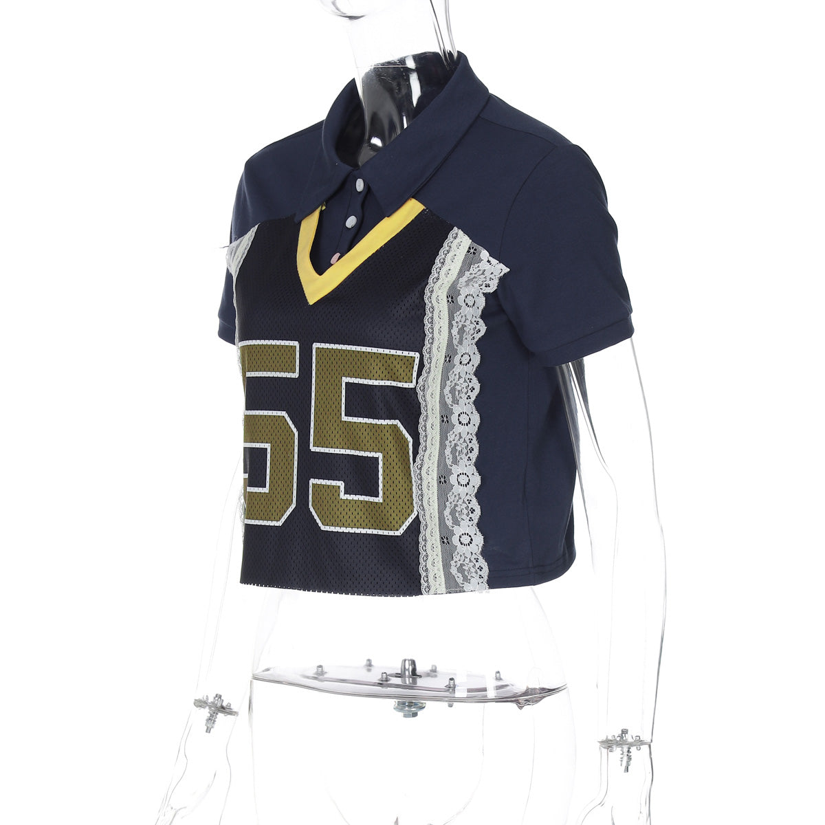 Blue Varsity Lace Patchwork T-Shirt