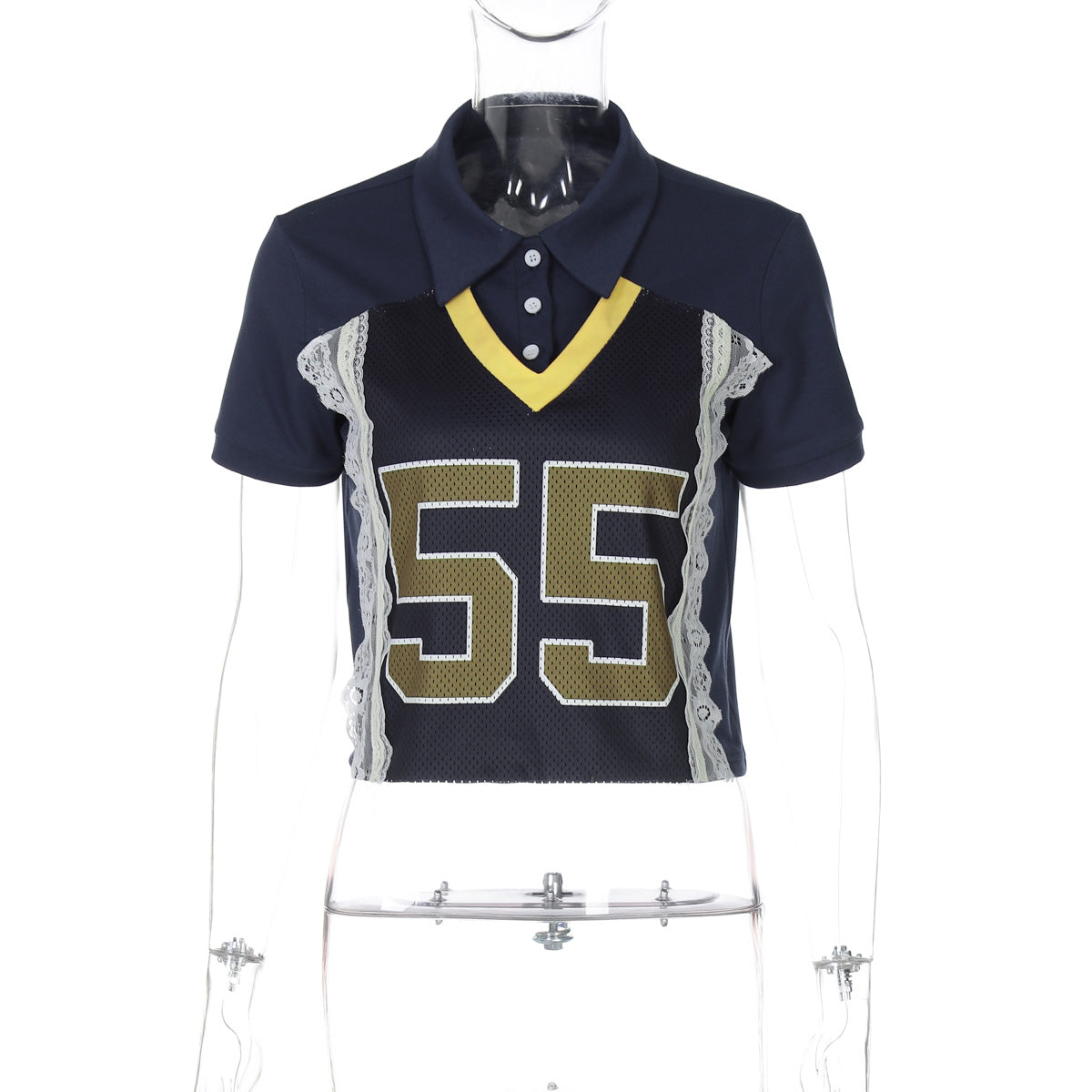 Blue Varsity Lace Patchwork T-Shirt